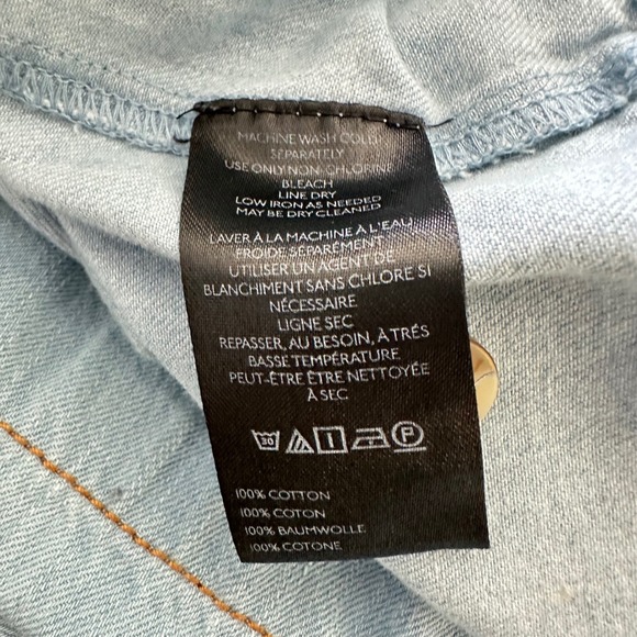 Anthropologie Blue Denim Square Neck Puff Sleeve Babydoll Dress Top 1X pockts - Picture 8 of 9